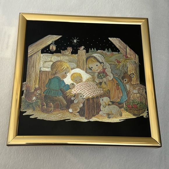 Kafka Screened Vintage Foil Etching Artwork 80’s 90’s Christmas Nativity Scene - Picture 1 of 9